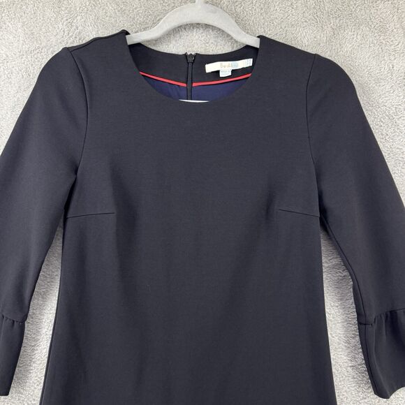 Boden Dress Womens 2R Black Ponte Stretch Sheath Crew Neck 3/4 Flutter Sleeve - Picture 3 of 16